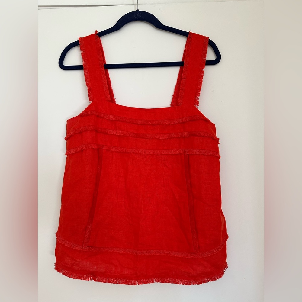 JCrew 100% Linen Coral Fringe Top